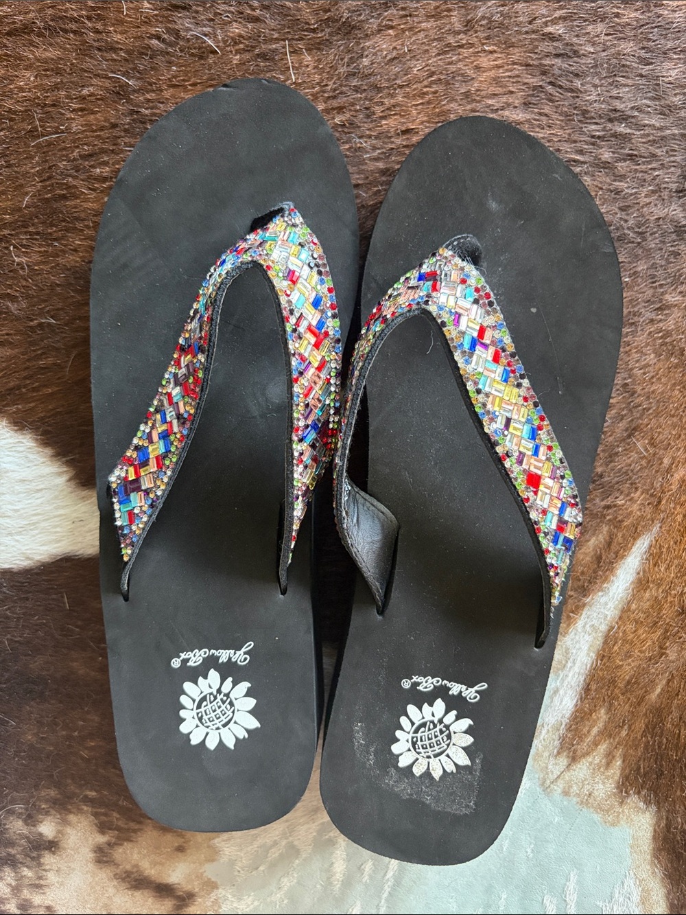 Multicolor Beaded Wedge Flip Flops - size 9.5